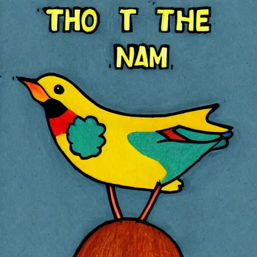 Prompt: a drawing of a bird with a text that says noah the text says noah