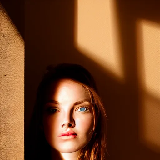 Image similar to a woman's face in an art style of interior decor and creative light angles