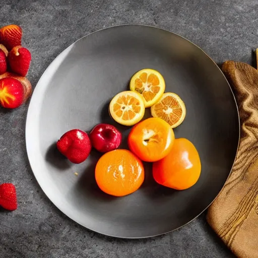 Image similar to a metal plate of cut fruit