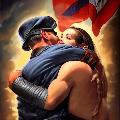 Image similar to an aging war hero holds his memories in his arms, alex ross, artgerm, atmospheric, anamorphic, cinematic