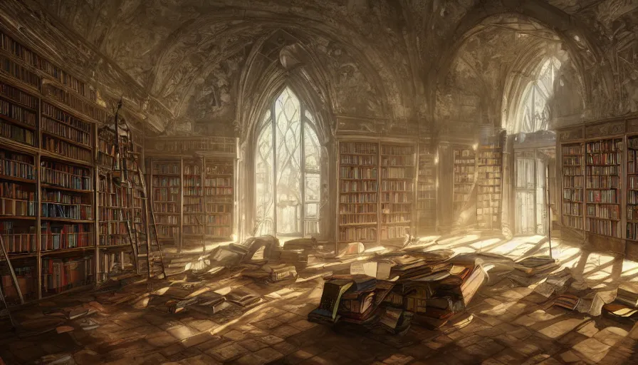 Old Library Covered By Dust And Cobwebs, Busts, Light | Stable ...