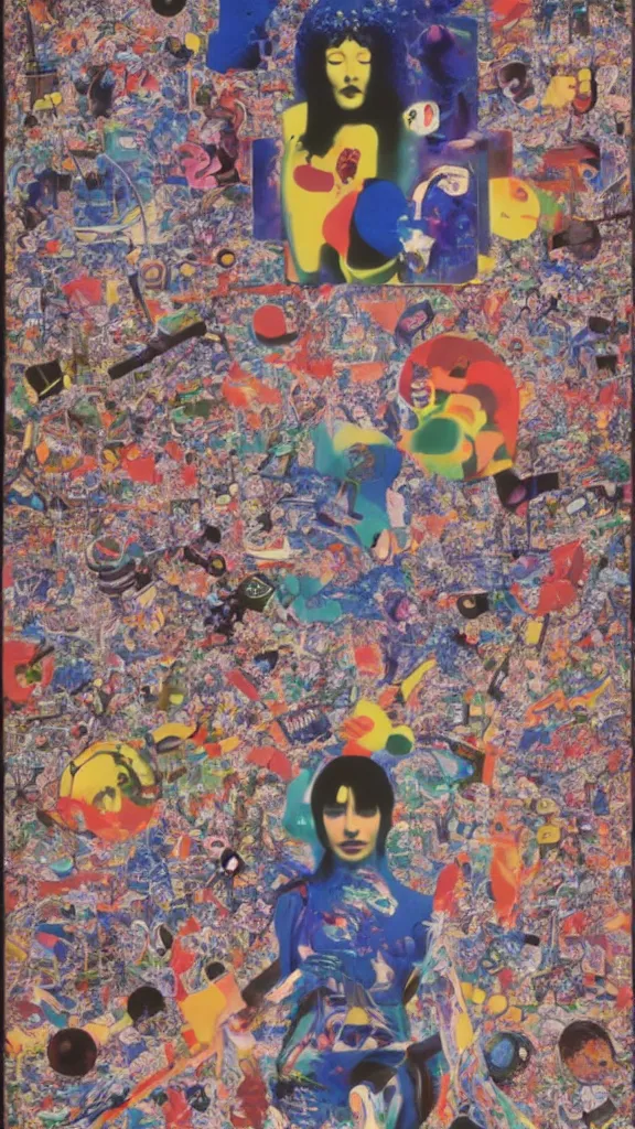 Prompt: the future, mixed media, esoteric, wallpaper, by tadanori yokoo, nam june paik, mariko mori