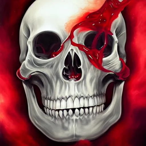 Prompt: turbulent transparent red liquid inside in a transparent skull, alayna lemmer