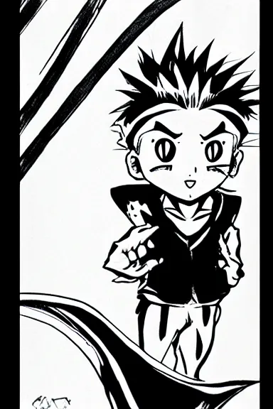 Prompt: attractive little boy in black cat suit, black and white artwork made by yoshihiro togashi,