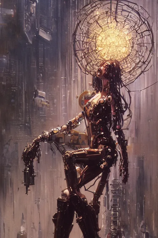 Prompt: portrait full body girl with metal arm and legs cyberpunk hellraiser with crystall sphere everywhere painting by gaston bussiere, greg rutkowski, yoji shinkawa, yoshitaka amano, moebius, donato giancola, moebius, tim hildebrandt, oil on canvas, trending on artstation, featured on pixiv, cinematic composition, extreme detail