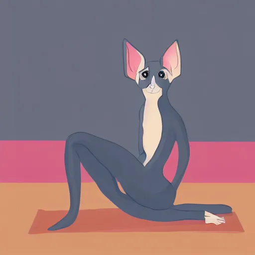 Image similar to sphynx cat doing yoga in a temple, illustration, digital art, trending on artstation