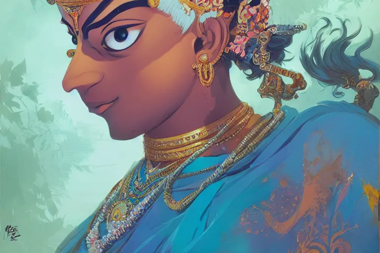 Image similar to lord krishna vishwaroop, official fanart behance hd artstation by jesper ejsing, by rhads, makoto shinkai and lois van baarle, ilya kuvshinov, ossdraws, cel shaded and by feng zhu and loish and laurie greasley, victo ngai, andreas rocha, john harris