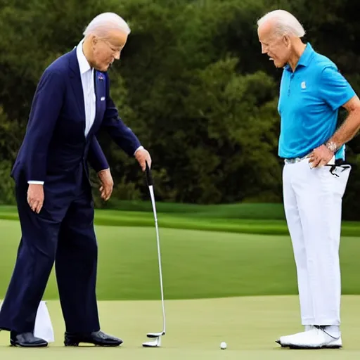 Image similar to joe biden holds the flagpin for xi jingping while he putts on a golf green. official media.