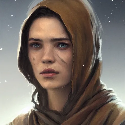 Prompt: portrait of an woman by Greg Rutkowski, she is about 20 years old, pretty, long brown wavy hair, scar near her mouth that makes her look like she's smiling all the time, wearing jedi robes, Star Wars Expanded Universe, highly detailed portrait, digital painting, artstation, concept art, smooth, sharp foccus ilustration, Artstation HQ