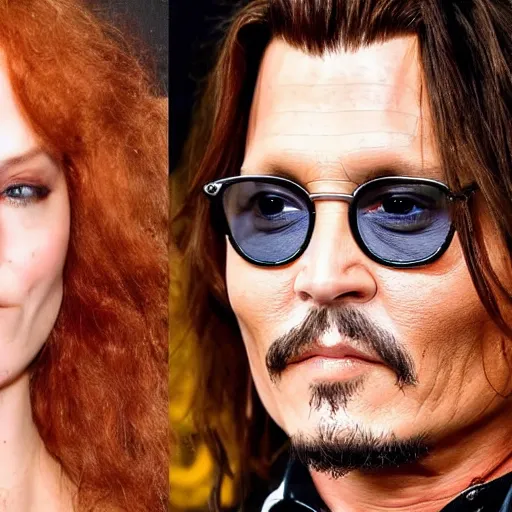 Image similar to johnny depp with his new girlfriend ginger hair woman detailed face detailed 8 k