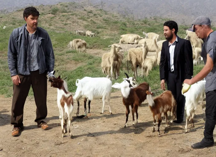 Prompt: three men who stare at goats, hollywood movie