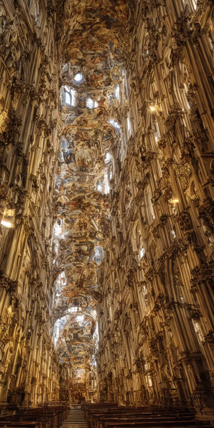 Image similar to nave of gigantic baroque cathdral, sunrays