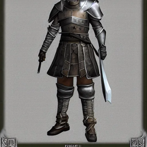 Image similar to RPG game character sheet for a character that looks like a knight, wearing armor, HDR, 4k, 8k, extremely detailed, final fantasy style