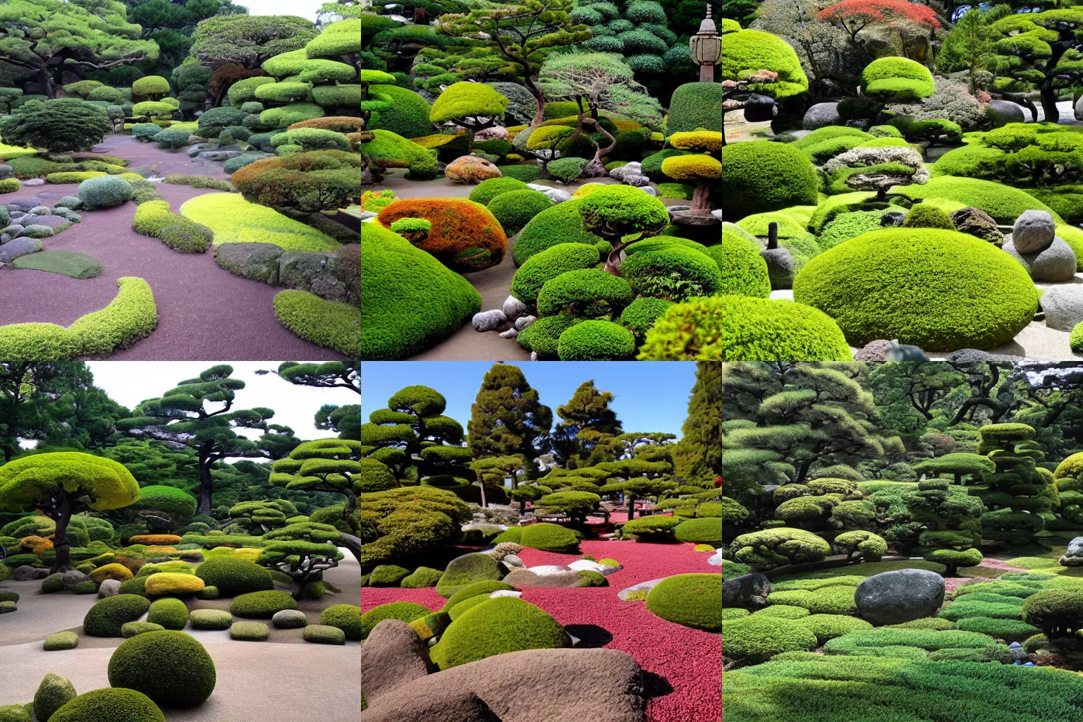 Prompt: japanese tea garden in middle of lunar landscape