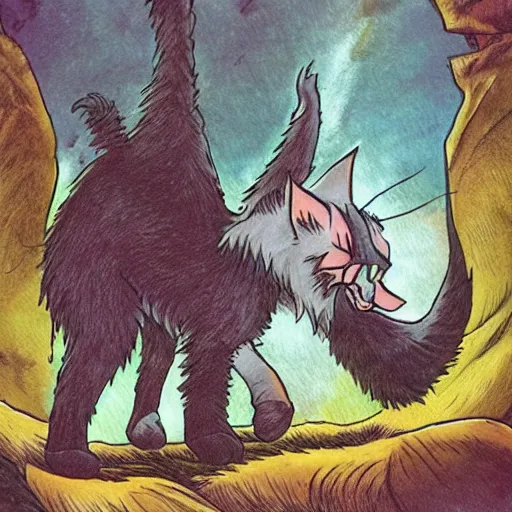 Image similar to warrior cat entering valhalla as drawn by dr seuss