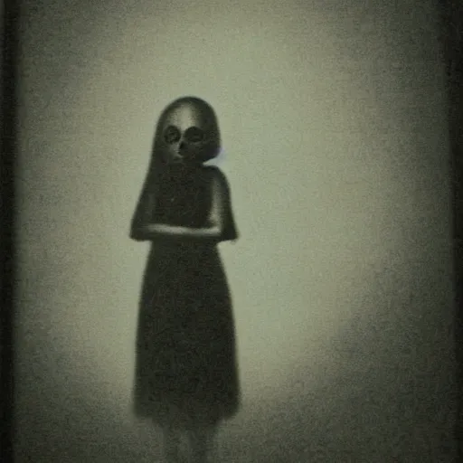 Prompt: creepy scary horror terror dream dark mezzotint girl from ring old photograph cursed