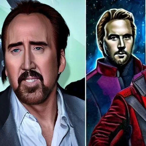 Prompt: Nicholas Cage as Star Lord from Guardians of the Galaxy