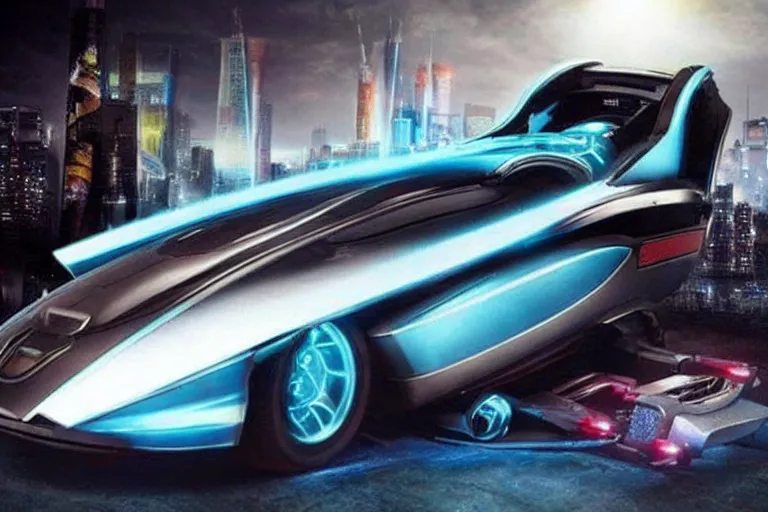 Image similar to a cyberpunk hot rod hover car, futuristic, scifi, realistic