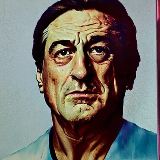 Prompt: a robert de niro, sr. painting of the horrors of a woman wearing pink camouflage in walmart