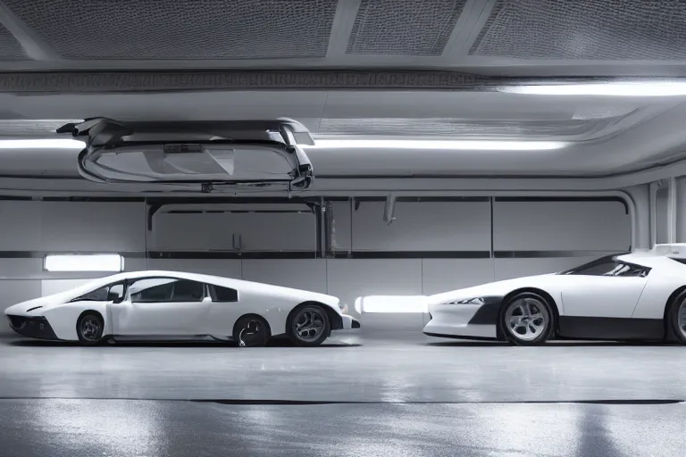 Prompt: a 4 k cinematic film still of a space ship in a white futuristic garage, studio lighting, interstellar, greg fraser, denis villeneuve