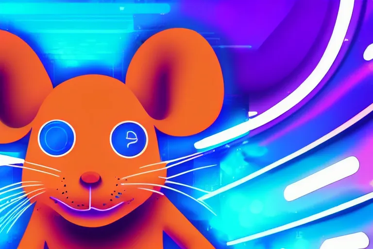 Image similar to A mouse is working on a computer detailed, colorful, 4k, in the style of retro future,