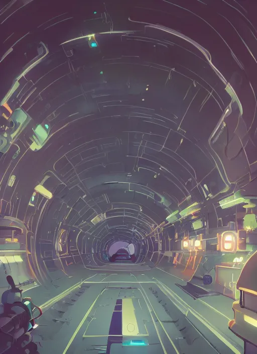 Image similar to underground futuristic tunnel, nuclear powered, detailed, futuristic, cory loftis, james gilleard, atey ghailan, makoto shinkai, goro fujita, studio ghibli, rim light, exquisite lighting, clear focus, very coherent, plain background