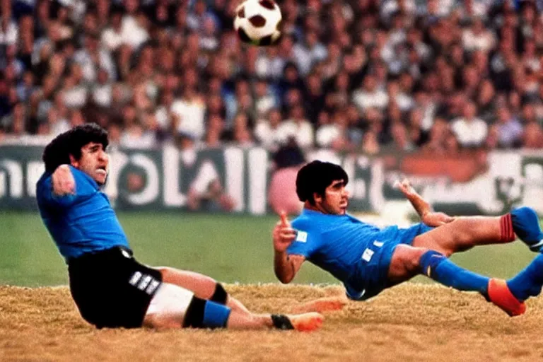 Image similar to diego maradona scoring a hand of god goal against a capybara goal keeper