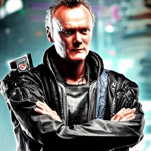 Image similar to Anthony Head as Cyberpunk Uther