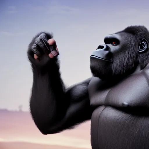 Image similar to big gorilla man terroizing church, 8k cinematic lighting, very sharp detail, anatomically correct