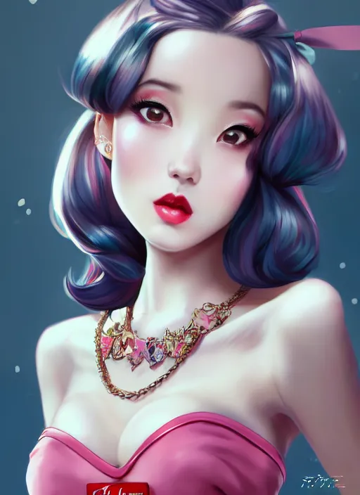 Image similar to a pin up and beautiful fashion dreamlke japan girl with lv jewelry, character art, art by artgerm, wlop, loish, hyperdetailed, 8 k realistic, symmetrical, global illumination, radiant light, frostbite 3 engine, cryengine, dof, trending on artstation, digital art, chanel, dior, detailed background