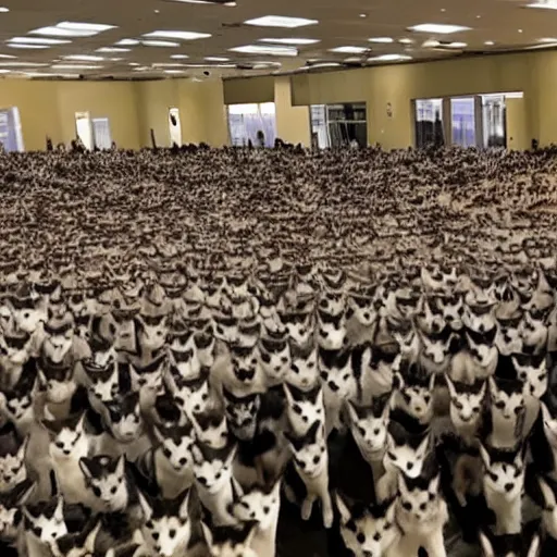 Image similar to a room filled with hundreds of huskies