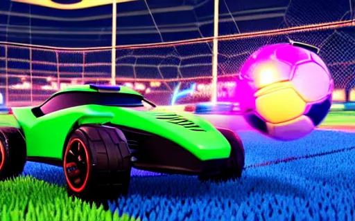 Image similar to rocket league goal, car soccer, ball exploding, dramatic lighting, moody lighting, muted color, 4 k, hq, octane render, dynamic angle, marketing, promotional.