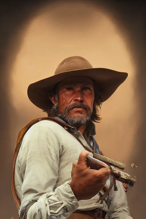 Prompt: close up portrait painting of a frontier cattle rancher, accurate human hand representation, ultra realistic, concept art, intricate details, serious, highly detailed, photorealistic, octane render, 8 k, unreal engine. art by artgerm and greg rutkowski and alphonse mucha