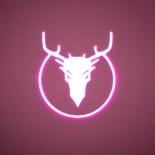 Image similar to logo for evil corporation that involves deer head, symmetrical, retro pink synthwave style, retro sci fi