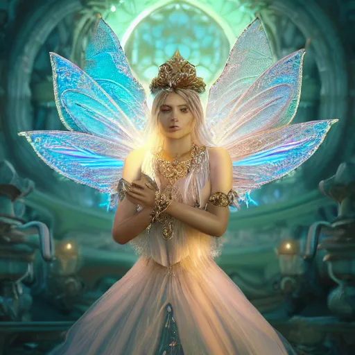 Image similar to portrait of fairy princess, glowing, ornate and intricate jewelry, jaw dropping beauty, glowing background lighting, white accent lighting, hyper detailed, fairy tale, 4 k octane render