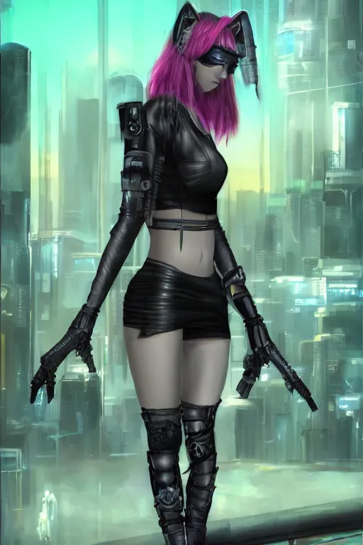 Prompt: cyberpunk catgirl assassin