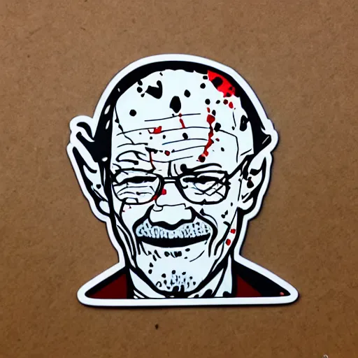 Image similar to die cut sticker, walter white laughing like the joker, splatter paint