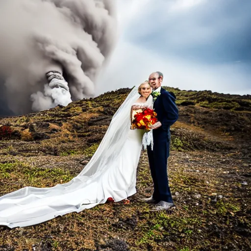 Prompt: a tornado marrying a volcano, professional wedding photography, 8 k photo