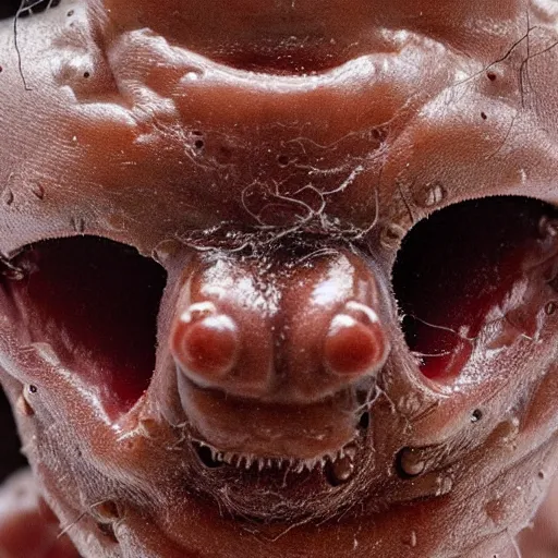 Prompt: Close-up of an angry human ant hybrid, creepy, unsettling, disturbing, hd