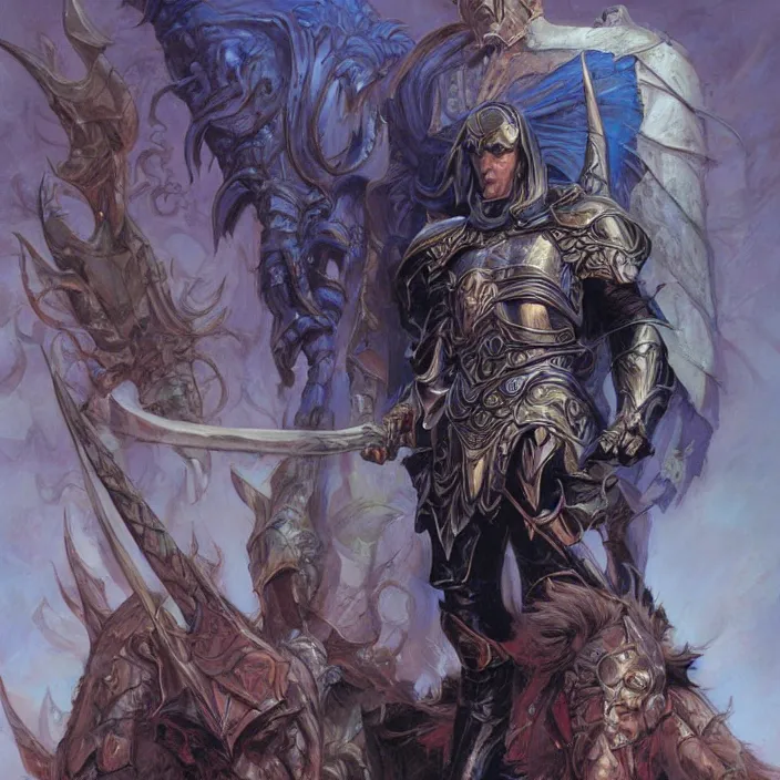 Image similar to a fantasy comic book style portrait painting of a male paladin, art by donato giancola and bayard wu and gustav moreau and wayne barlowe