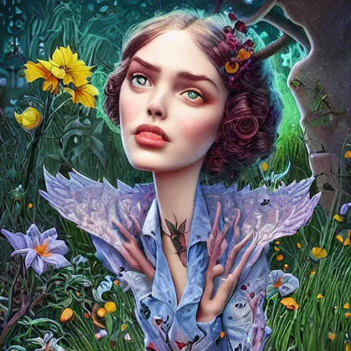 Image similar to !dream Lofi portrait in the garden, Pixar style by Joe Fenton and Stanley Artgerm and Tom Bagshaw and Tim Burton