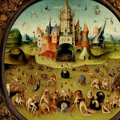 Prompt: florida man does it for the vine, an award winning detailed painting by hieronymus bosch