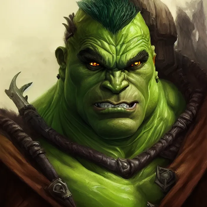 Prompt: “portrait of a tall muscular male half-orc with green skin who is a mage-barbarian with magical arcane powers, orc wearing tattered mage robes and using magic, painted fantasy character portrait, D&D, highly detailed, digital painting, artstation, concept art, sharp focus, smooth, illustration, art by artgerm and greg rutkowski and alphonse mucha and craig mullins and James Jean and Andrei Riabovitchev and Marc Simonetti and peter mohrbacher”
