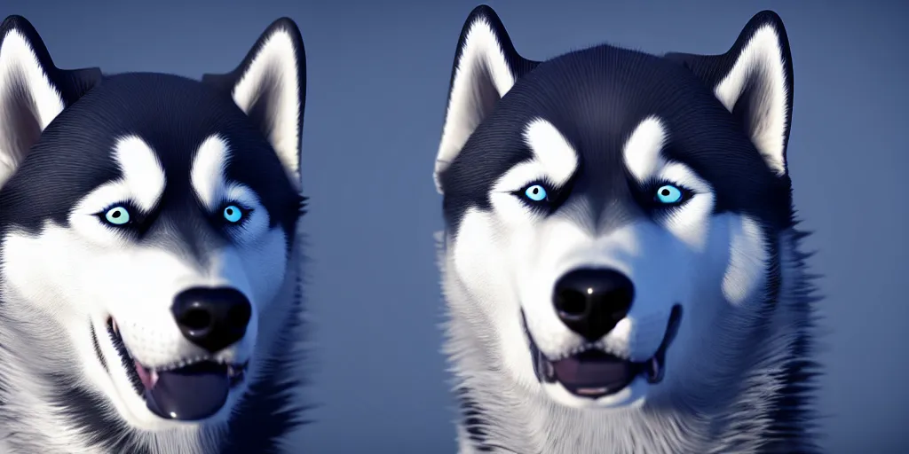 Prompt: a portait picture of Siberian Husky Dog, high quality, highly detailed, unreal engine, 4K quality