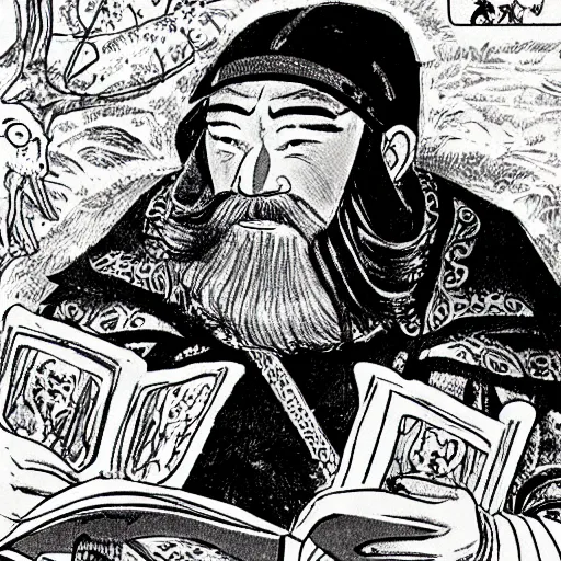 Image similar to genghis khan reading manga