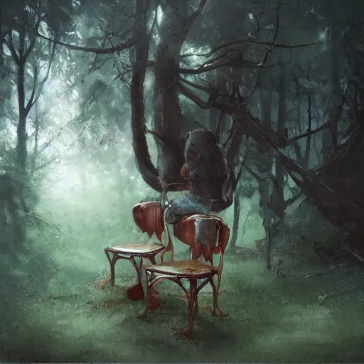 Prompt: whimsical, chair in the forest wenjun lin