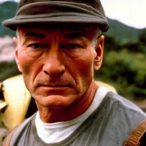 Prompt: a film still of patrick stewart in the movie rambo