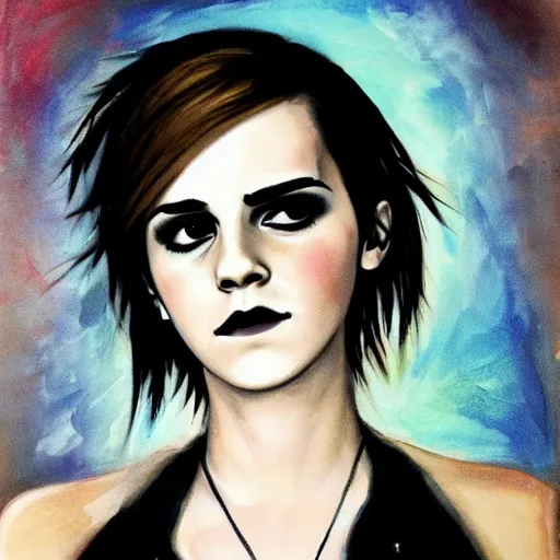 Image similar to emo emma watson, art by michael miller