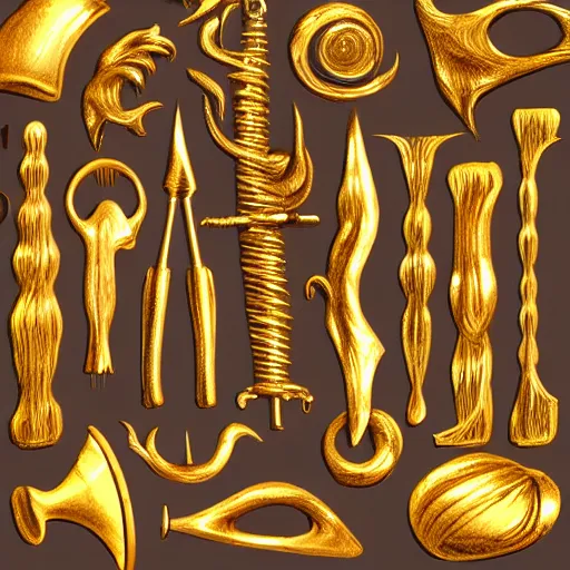 Image similar to polished gold tools designed in the style of body horror