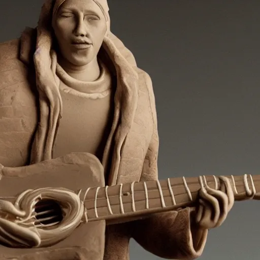 Image similar to a musician made of clay, hyper detailed, 8 k, cinematic light,